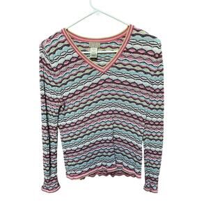 Sigrid Olsen Sport Petite M Long Sleeve Top Multicolor Silk Blend